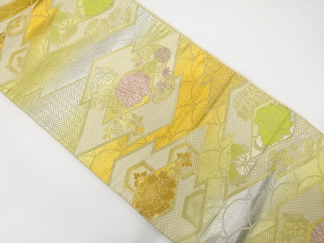 JAPANESE KIMONO / ANTIQUE FUKURO OBI / SILK / WOVEN PEONY & FLOWERS